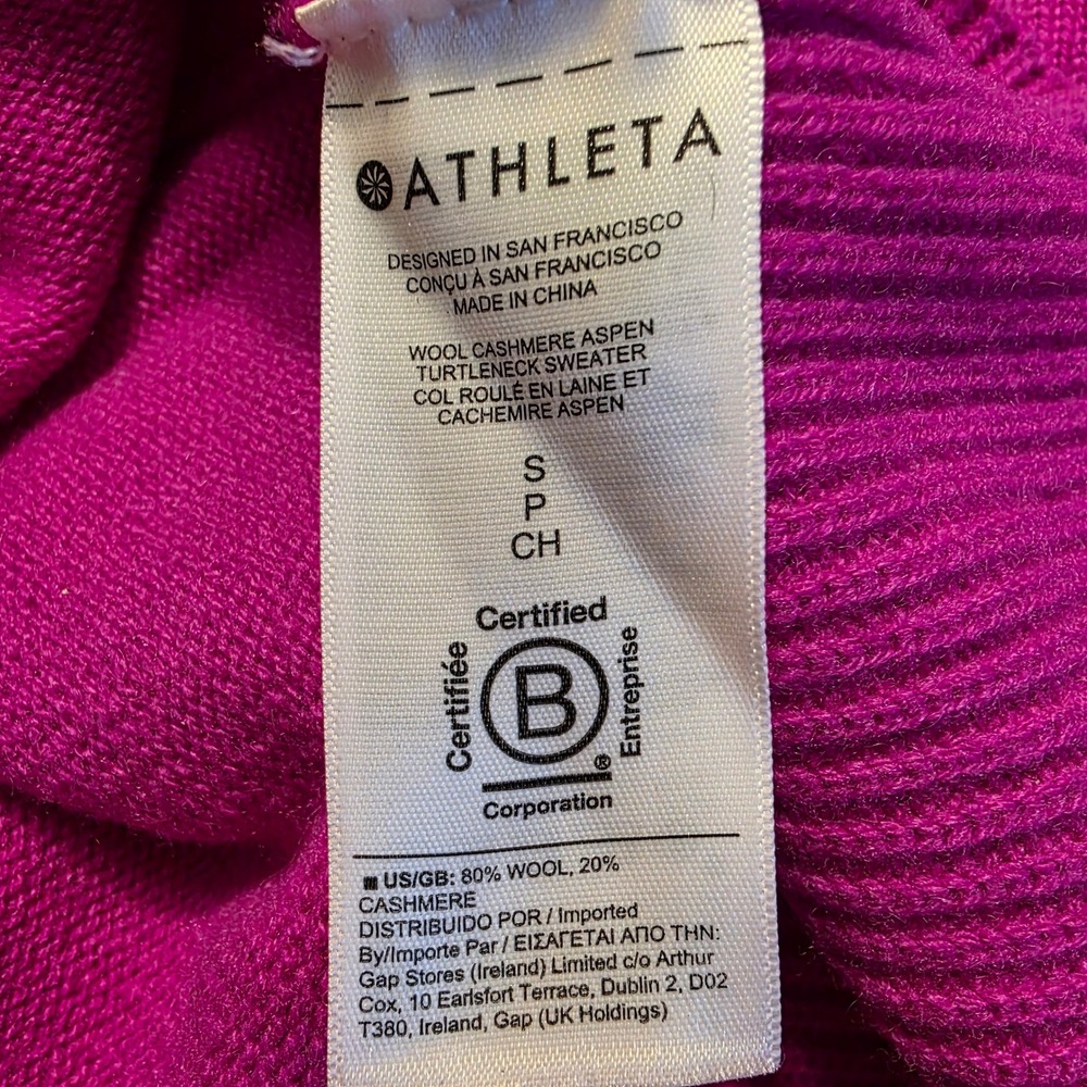 Athleta Aspen Turtleneck Sweater Womens S Pink Good Wool Cashmere Ribbed Hem - Picture 8 of 11
